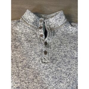 Weatherproof Vintage Mens Grey Marl Mock Neck Button Henley Fleece Pullover LG